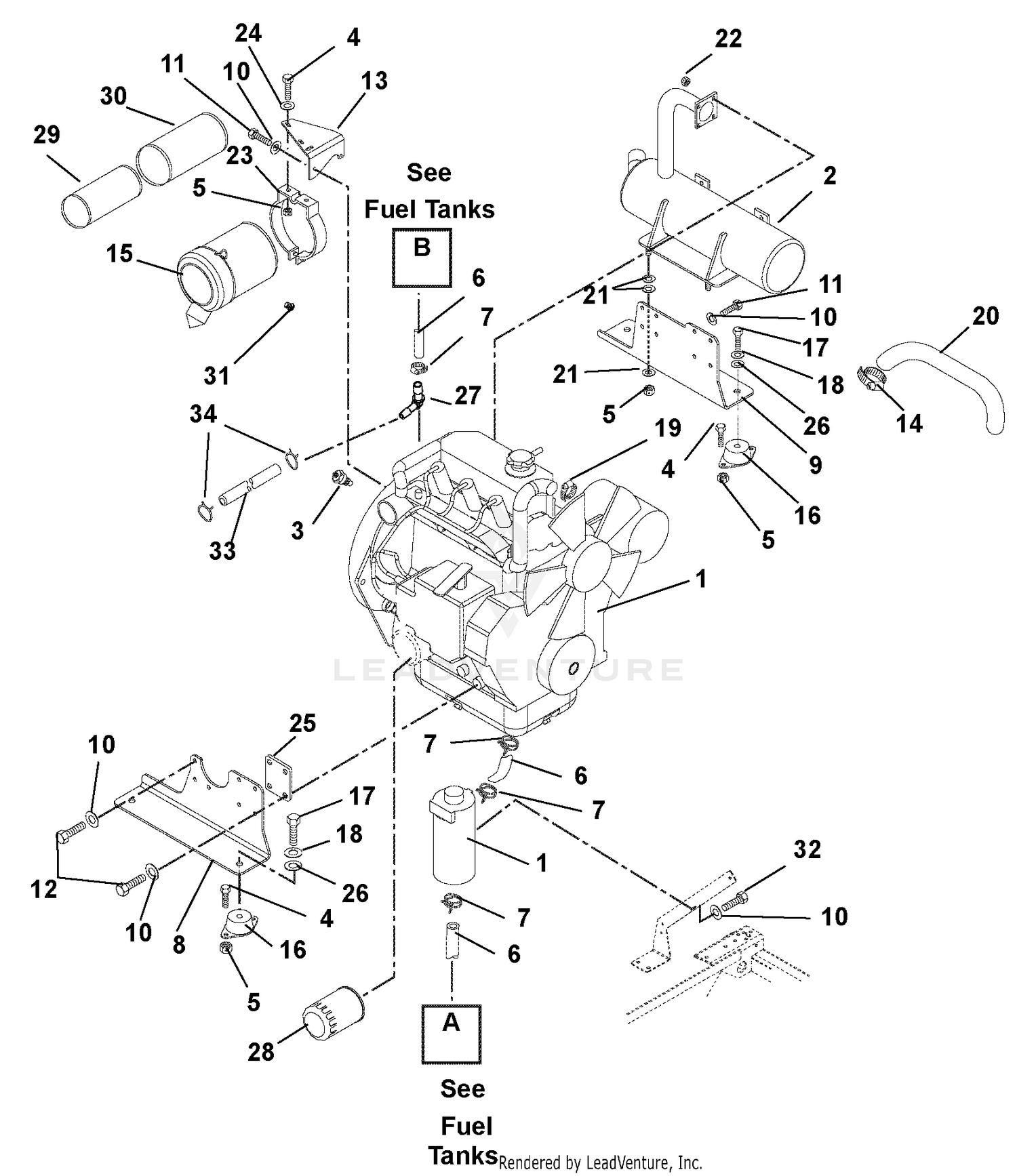 Engine, Muffler And Air Filter