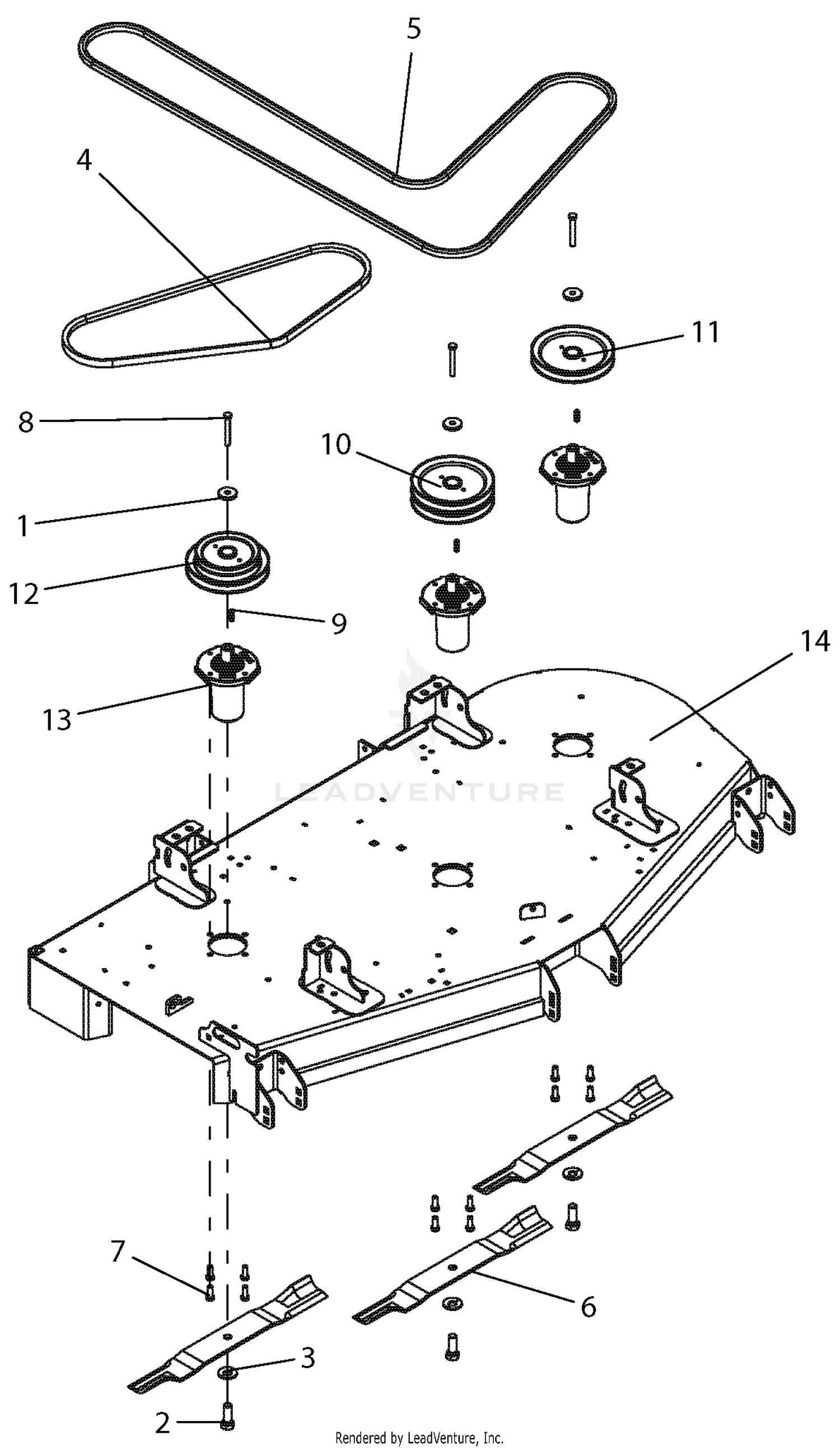 Deck, Belts, Blades And Spindles - 60" Deck