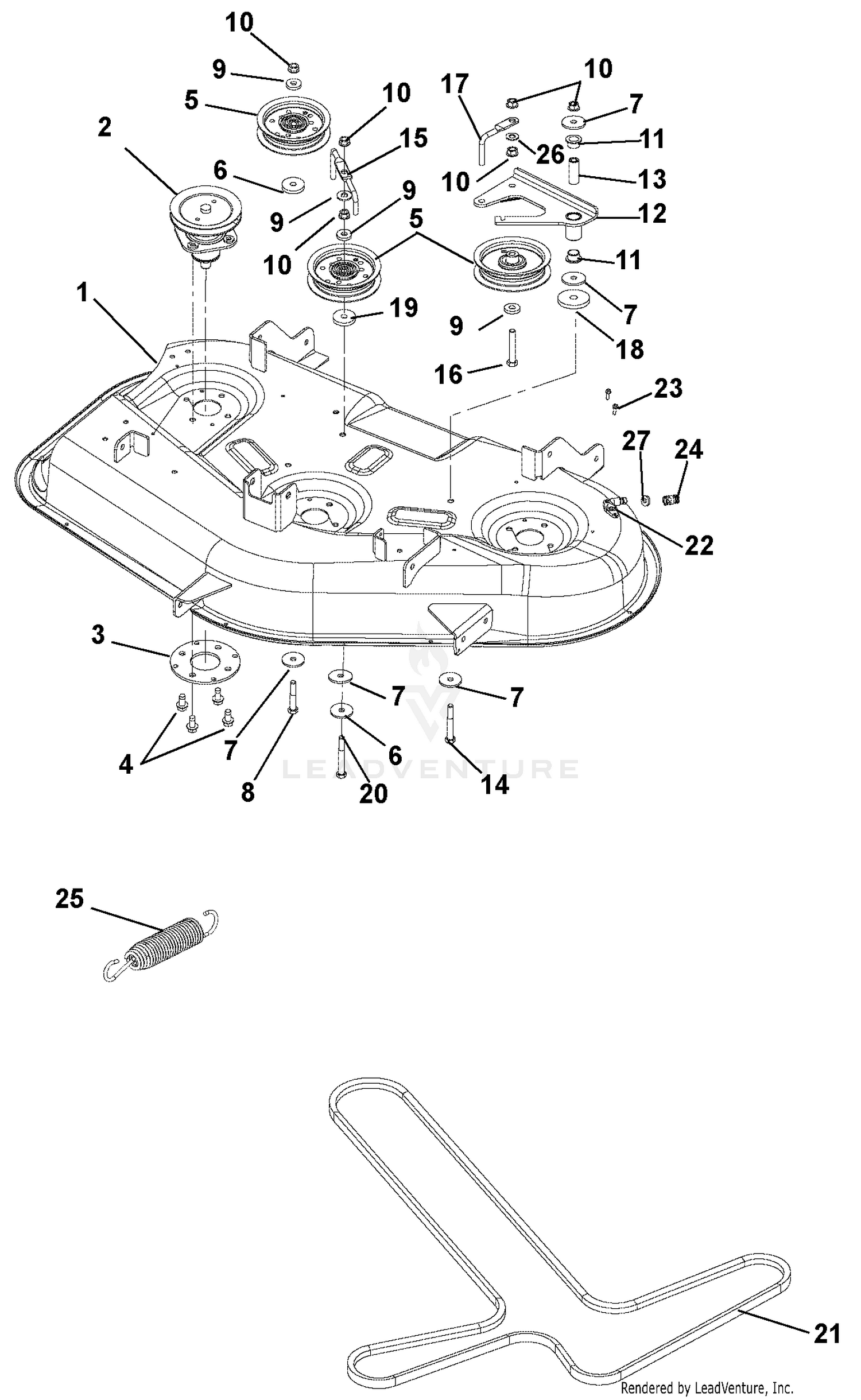 Mower Deck, Belt And Idlers