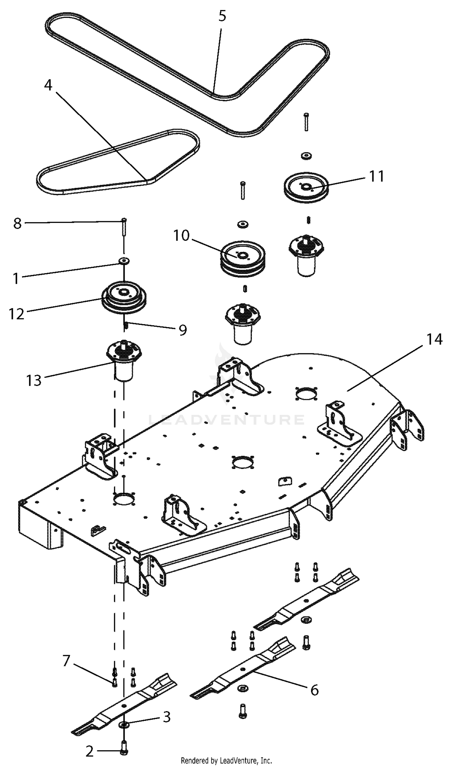 Deck, Belts, Blades And Spindles - 60" Deck