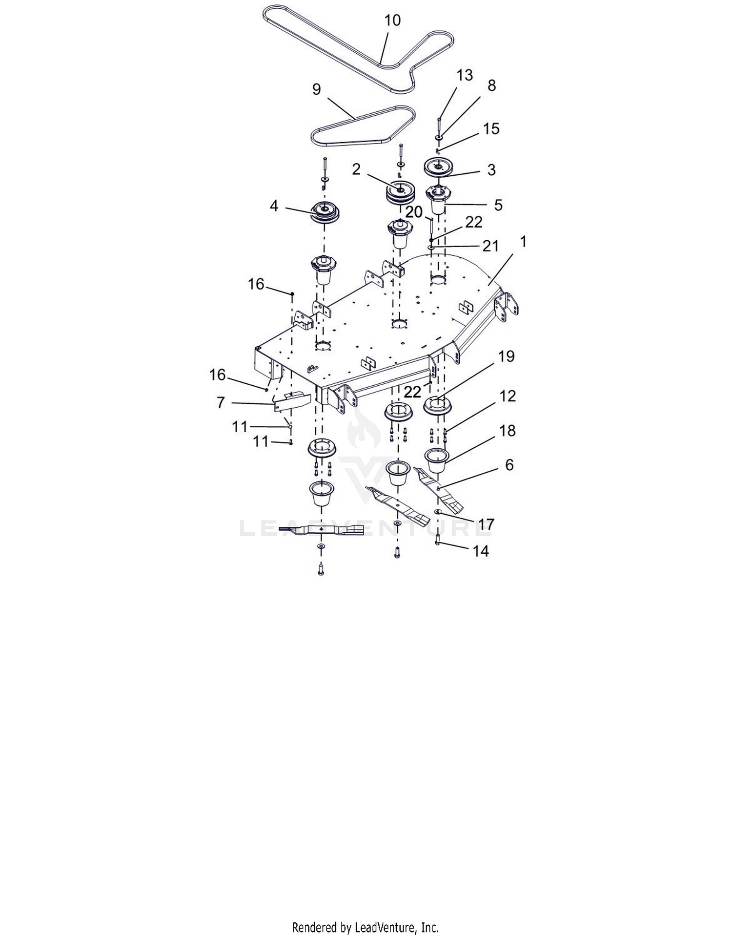 Deck, Belts, Baffle, Blades And Spindles - 52"
