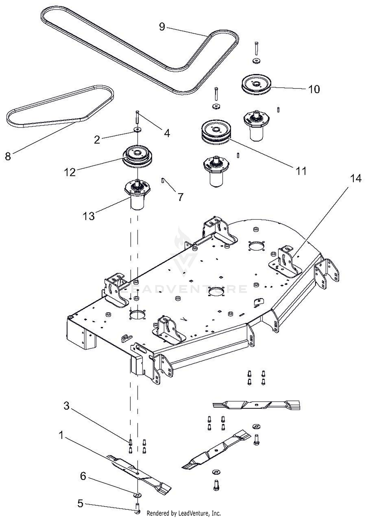 Deck, Belts, Blades And Spindles - 52" Deck