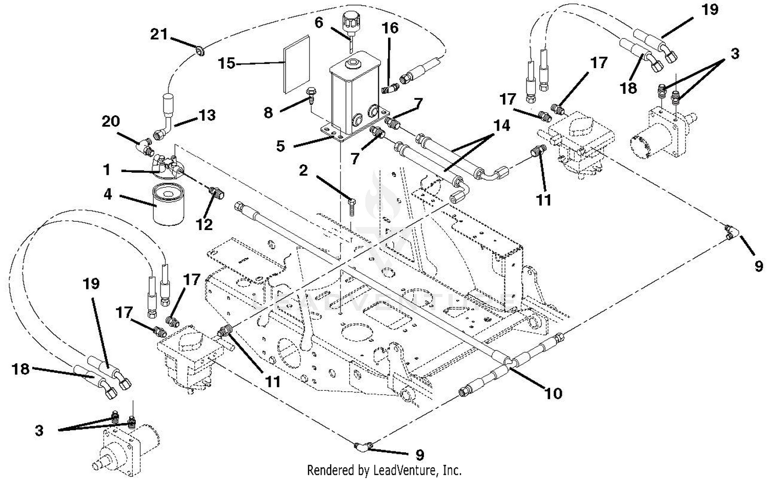 Hydraulic Tank, Filter, Motors And Pump To Tank Circuit