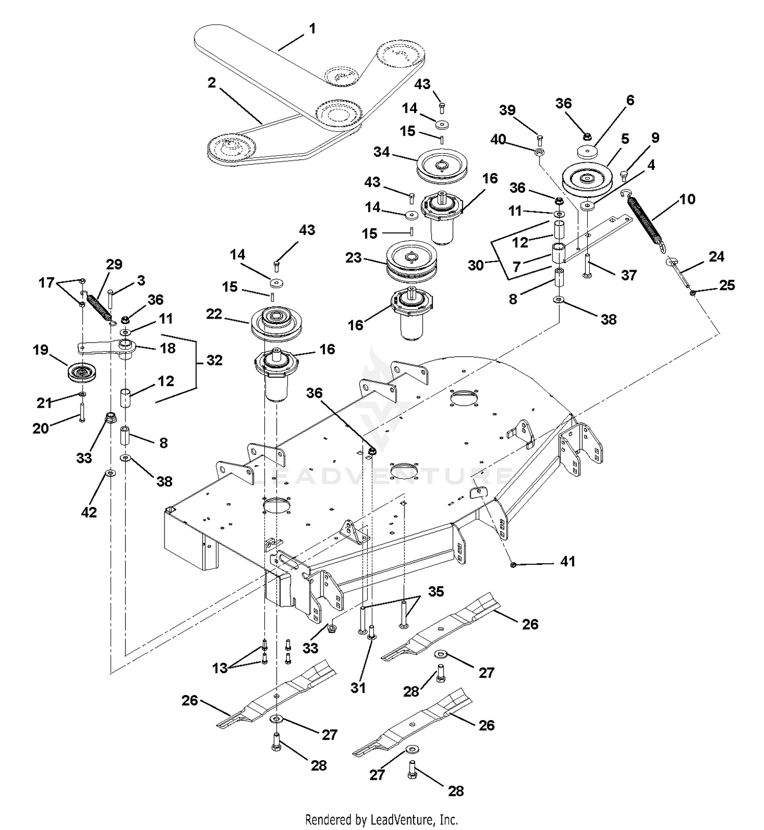 Belts, Spindles, Idlers and Mower Blades - 44" and 48"