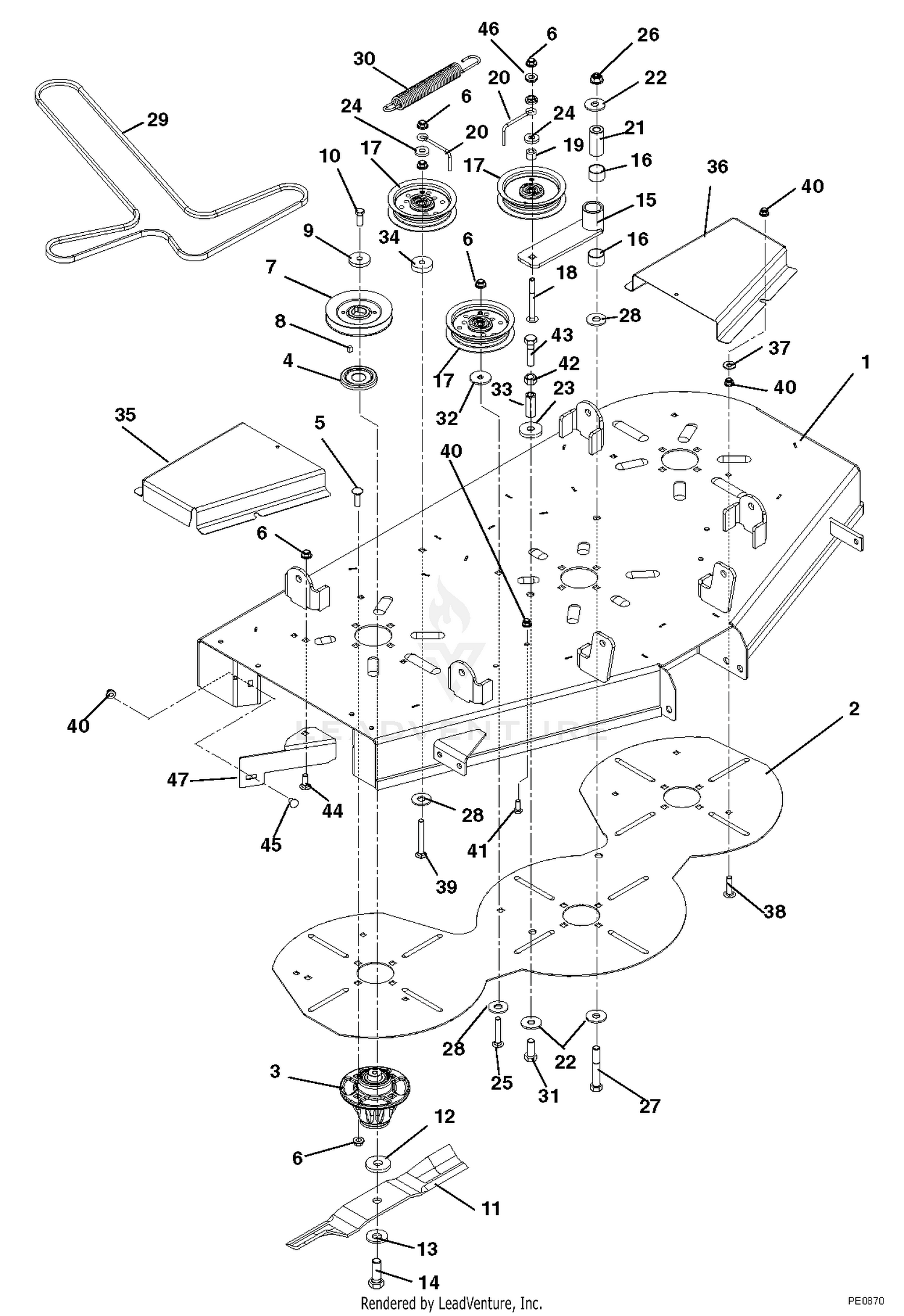 Mower Deck, Belt, Idlers And Blades