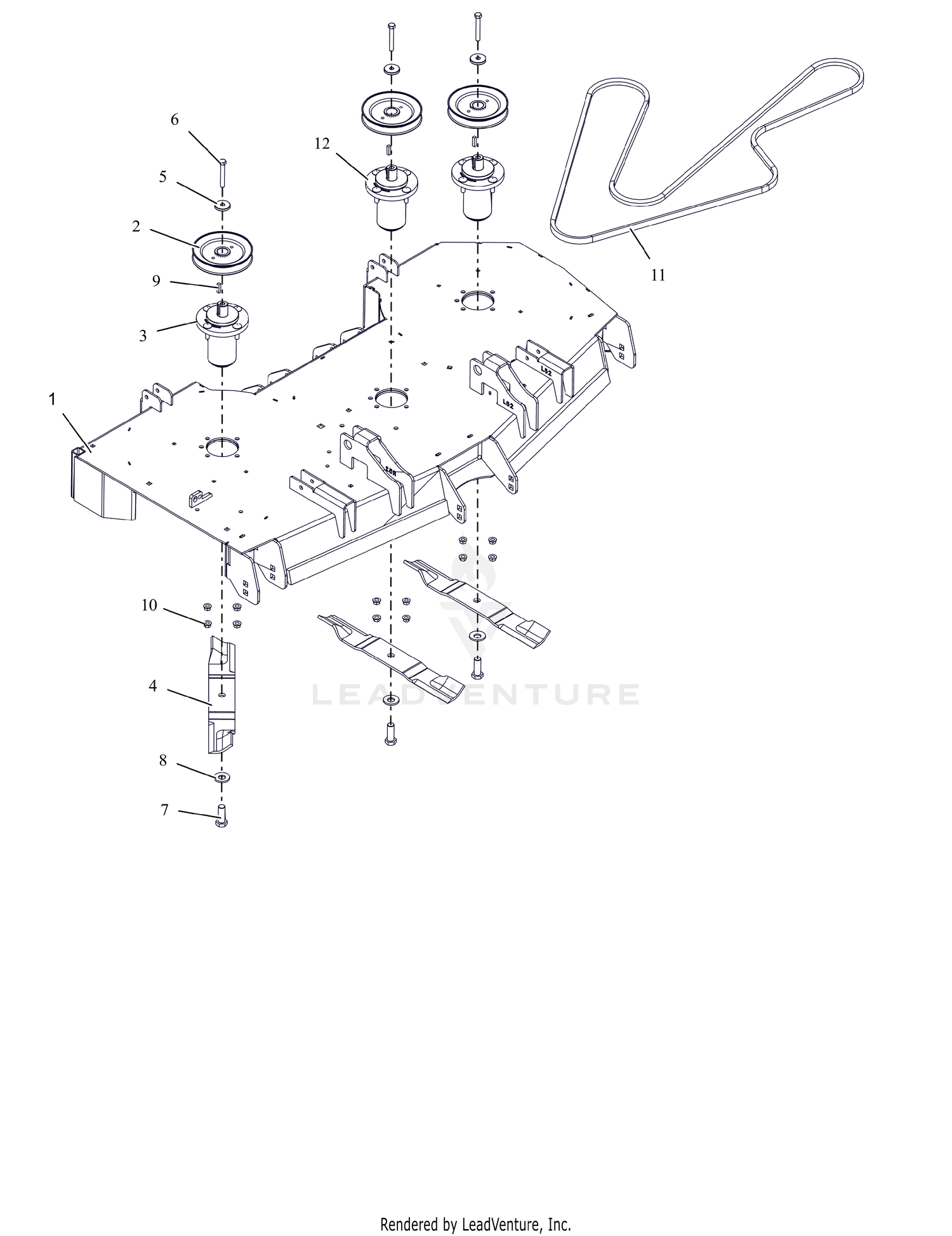 Deck, Belts, Blades and Spindles - 52"