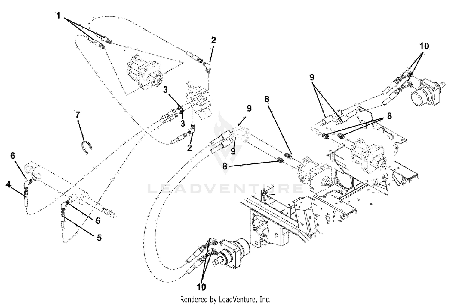 Hose Routing For Pumps, Wheel Motors And Cylinder