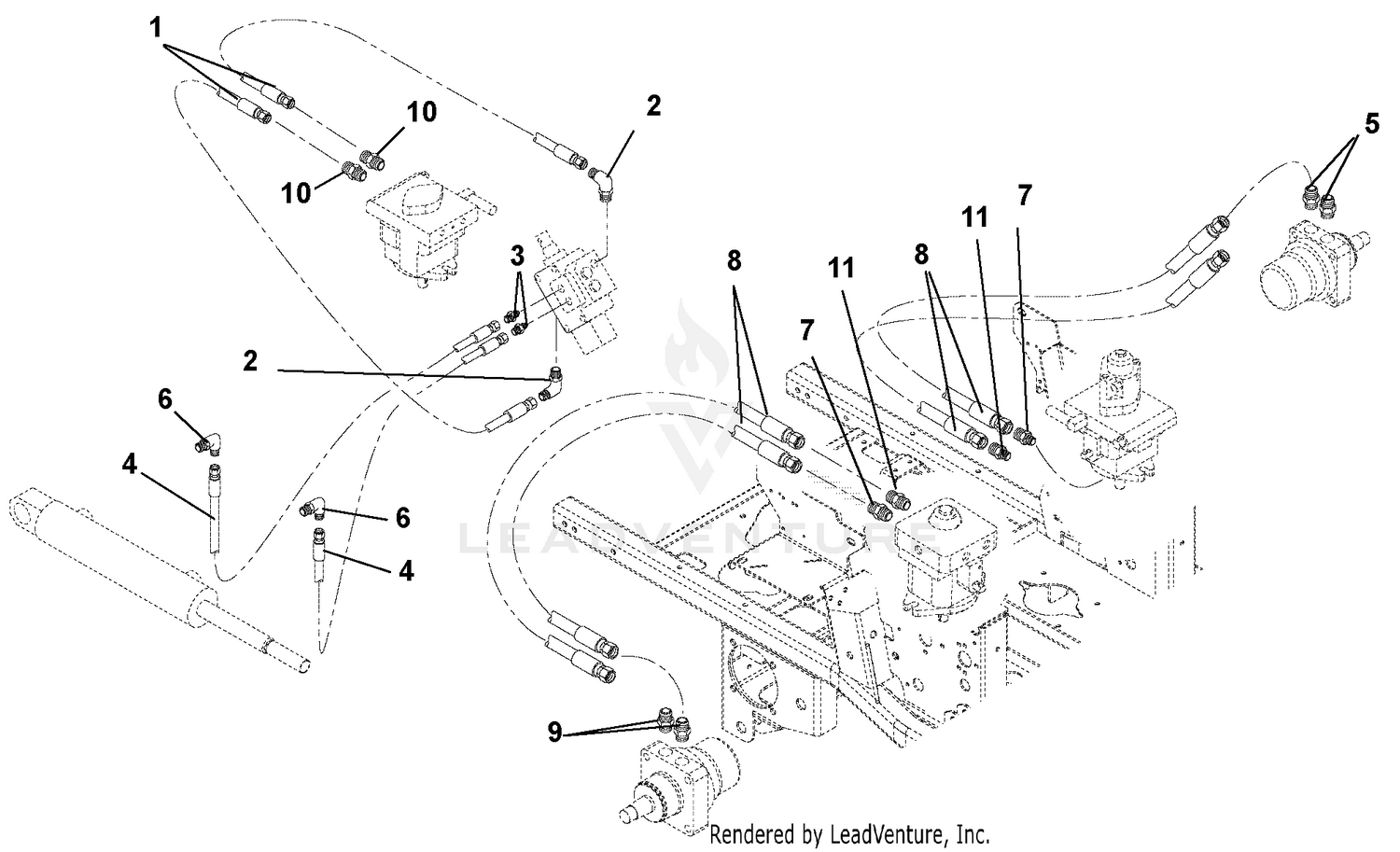Hose Routing For Pumps, Wheel Motors And Cylinder