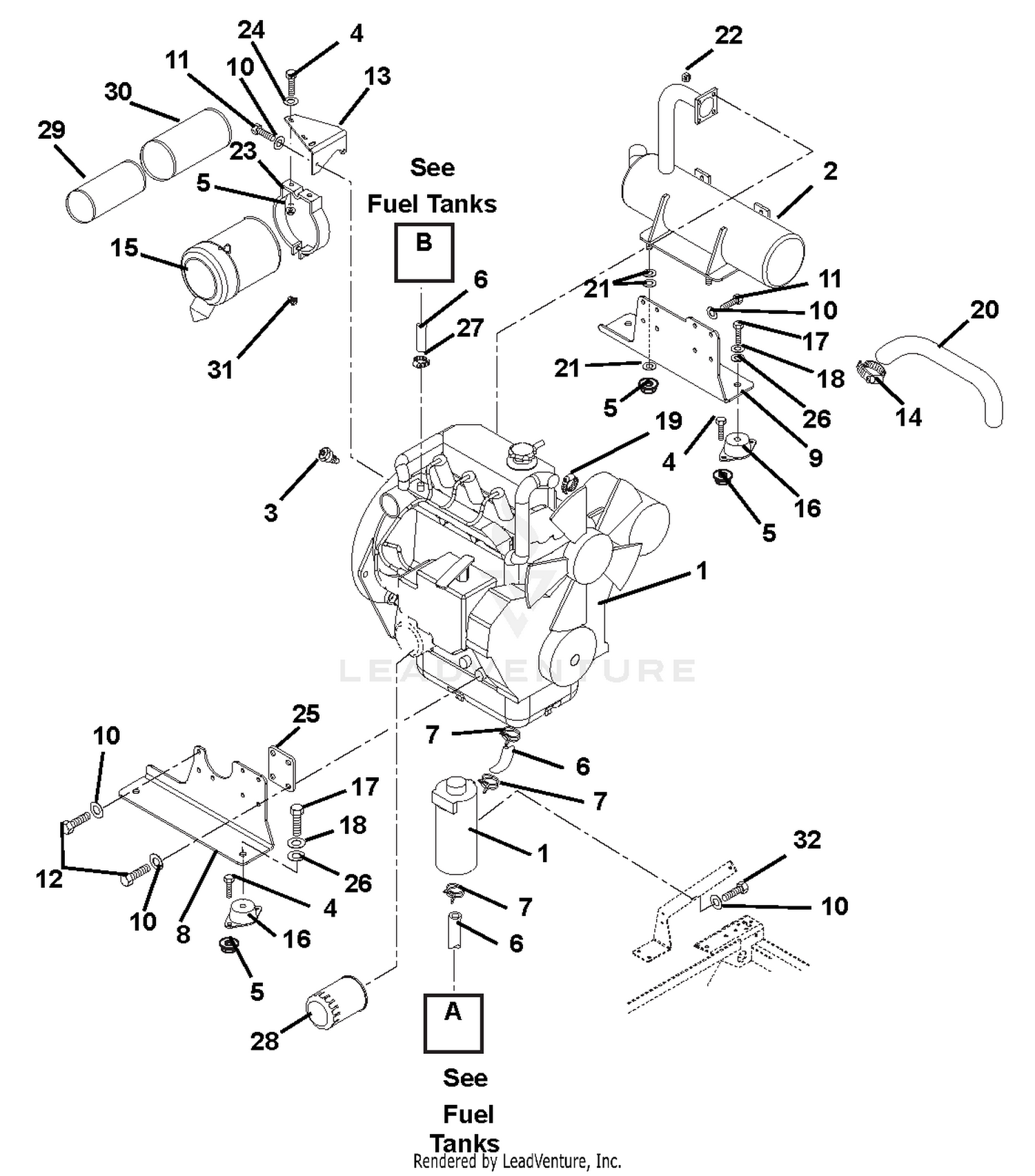 Engine, Muffler And Air Filter