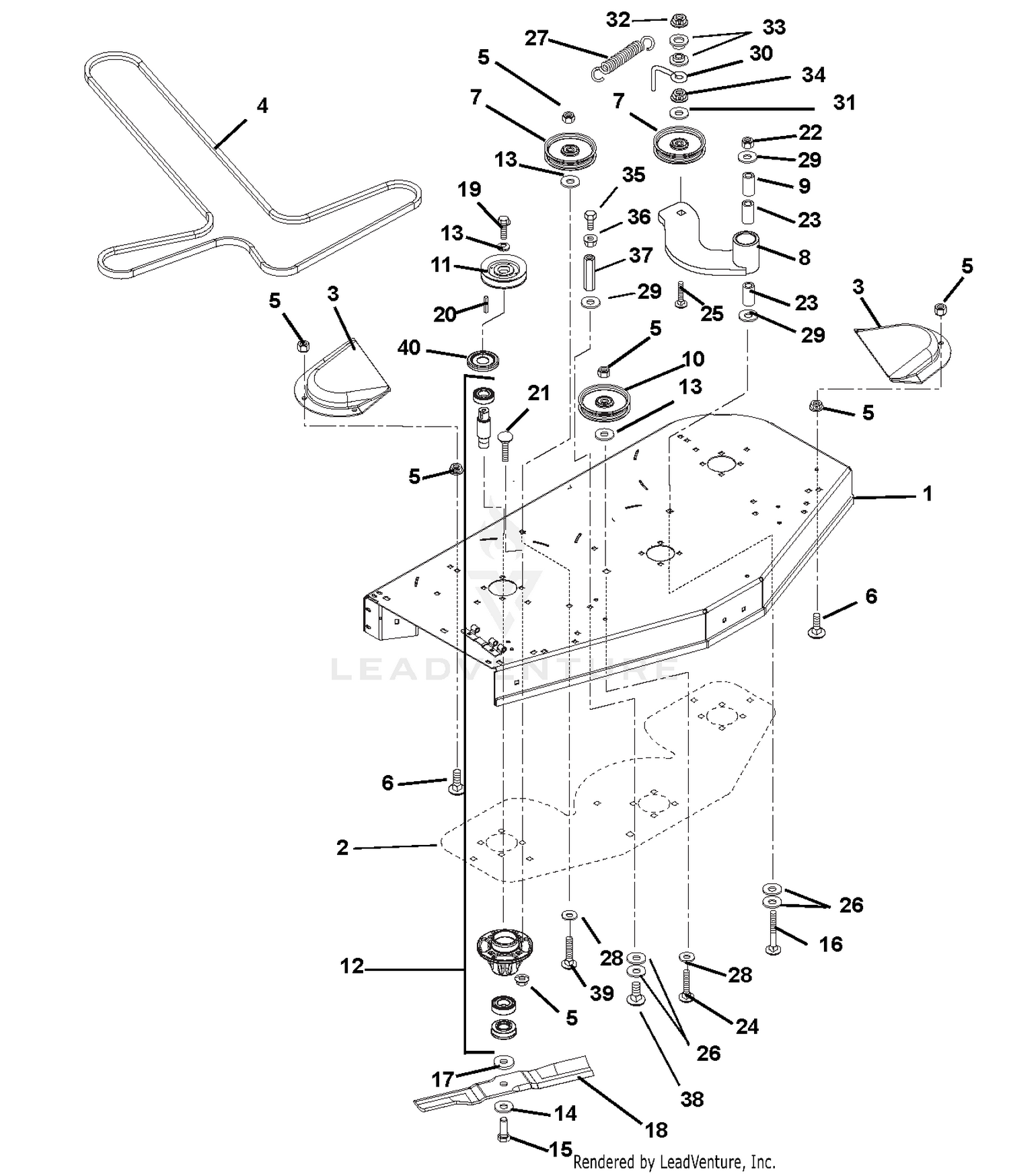 Mower Deck, Belt Idlers and Blades