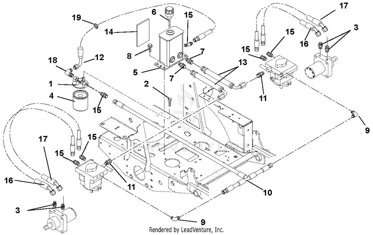 Hydraulic Tank, Filter, Motors And Pump To Tank Circuit