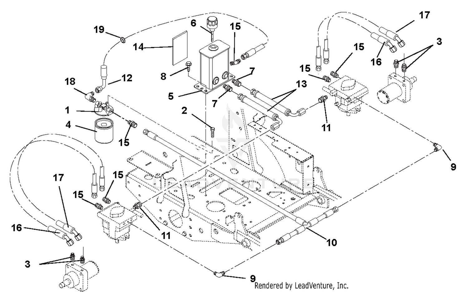 Hydraulic Tank, Filter, Motors and Pump to Tank Circuit