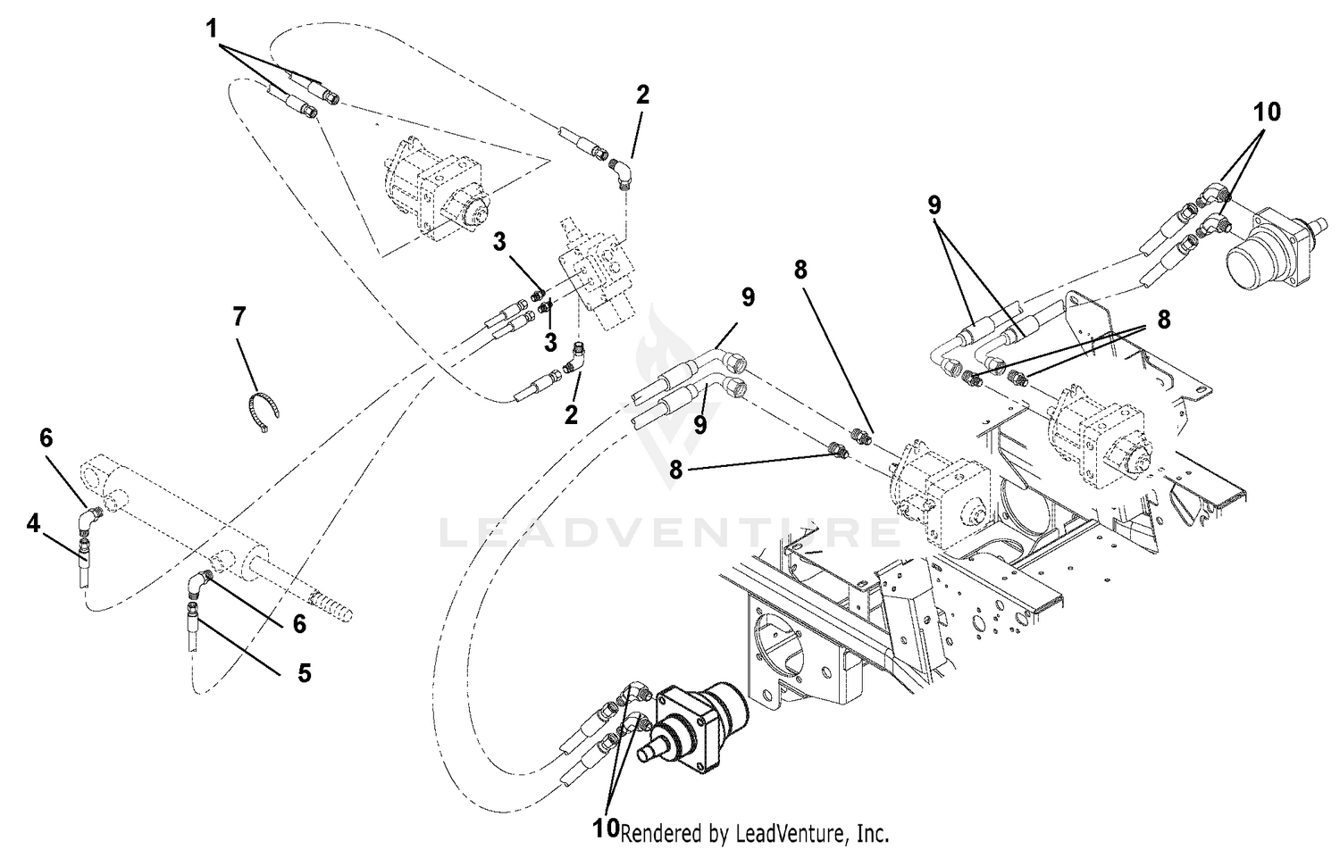 Hose Routing For Pumps, Wheel Motors And Cylinder