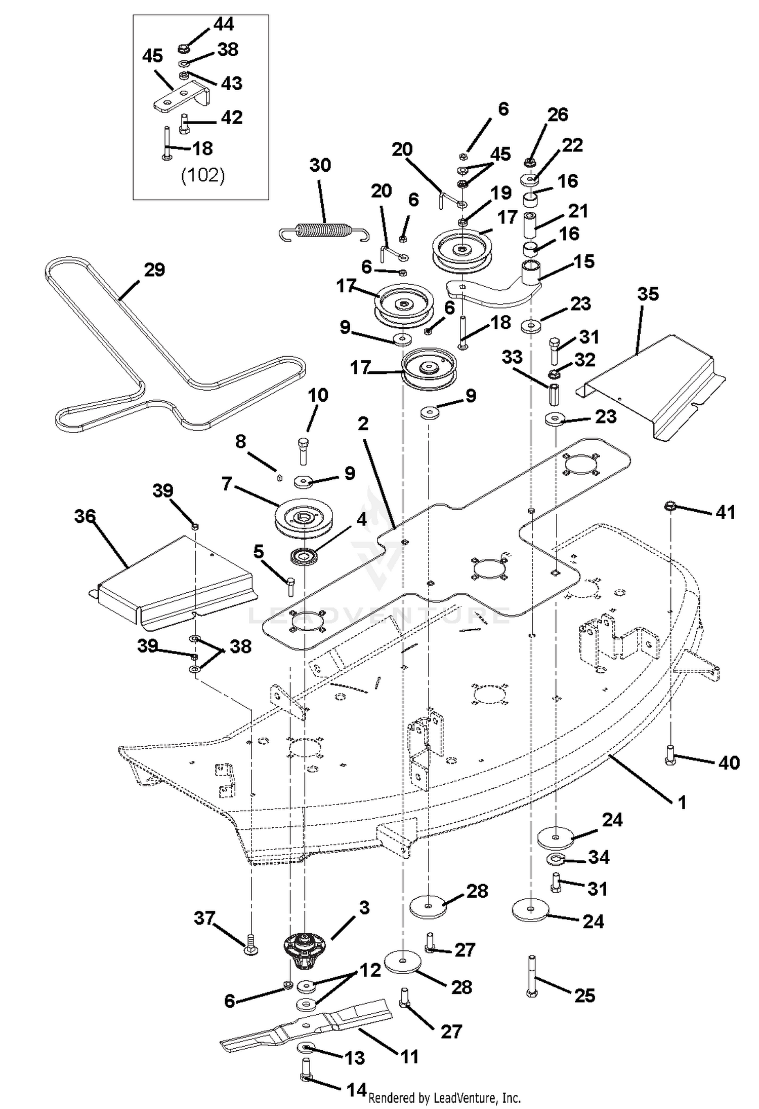Mower Deck, Belt, Idlers And Blades