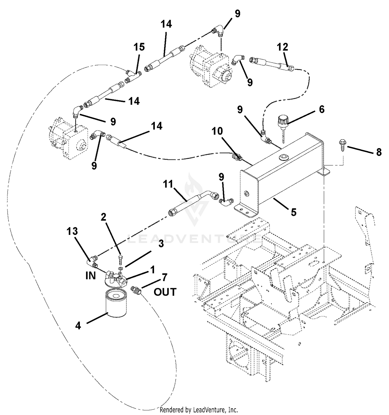 Hydraulic Tank, Filter And Pump To Tank Circuit