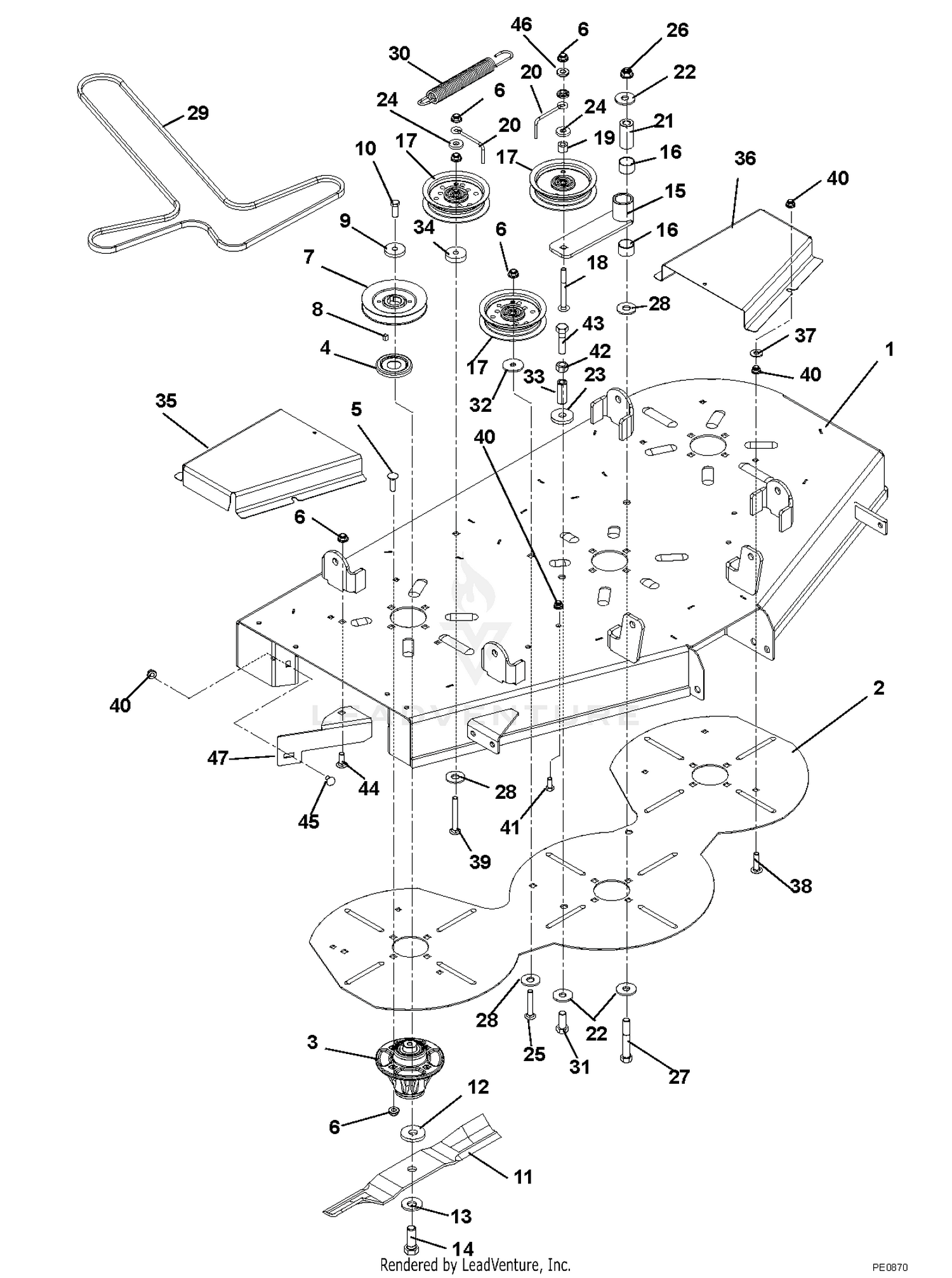 Mower Deck, Belt, Idlers And Blades