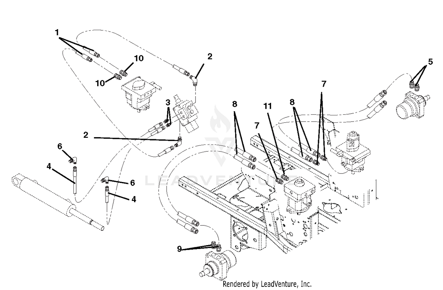 Hose Routing For Pump, Wheel Motors And Cylinder