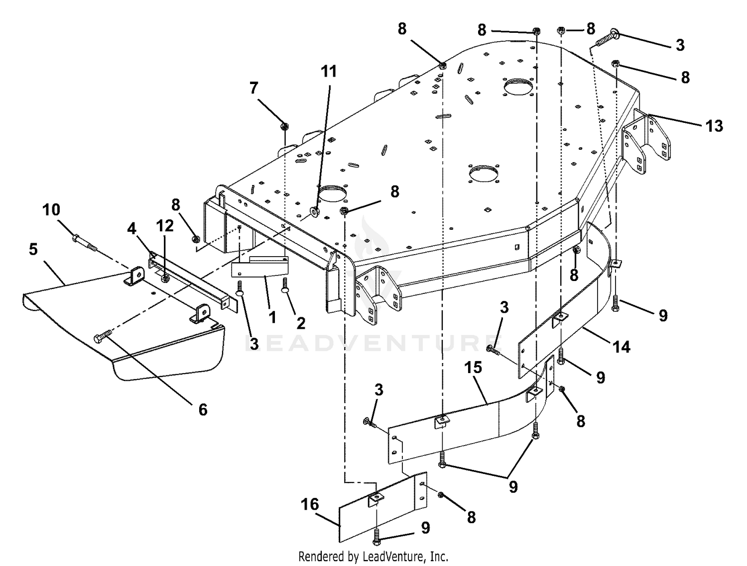 Deck, Discharge Chute And Baffles