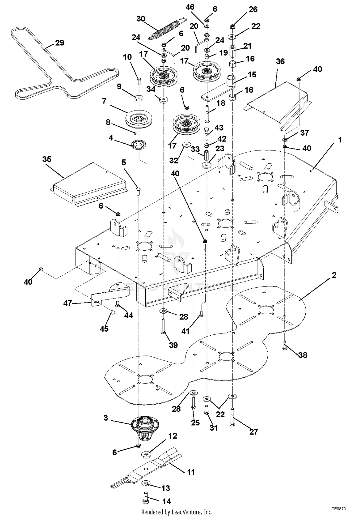 Mower Deck, Belt, Idlers And Blades