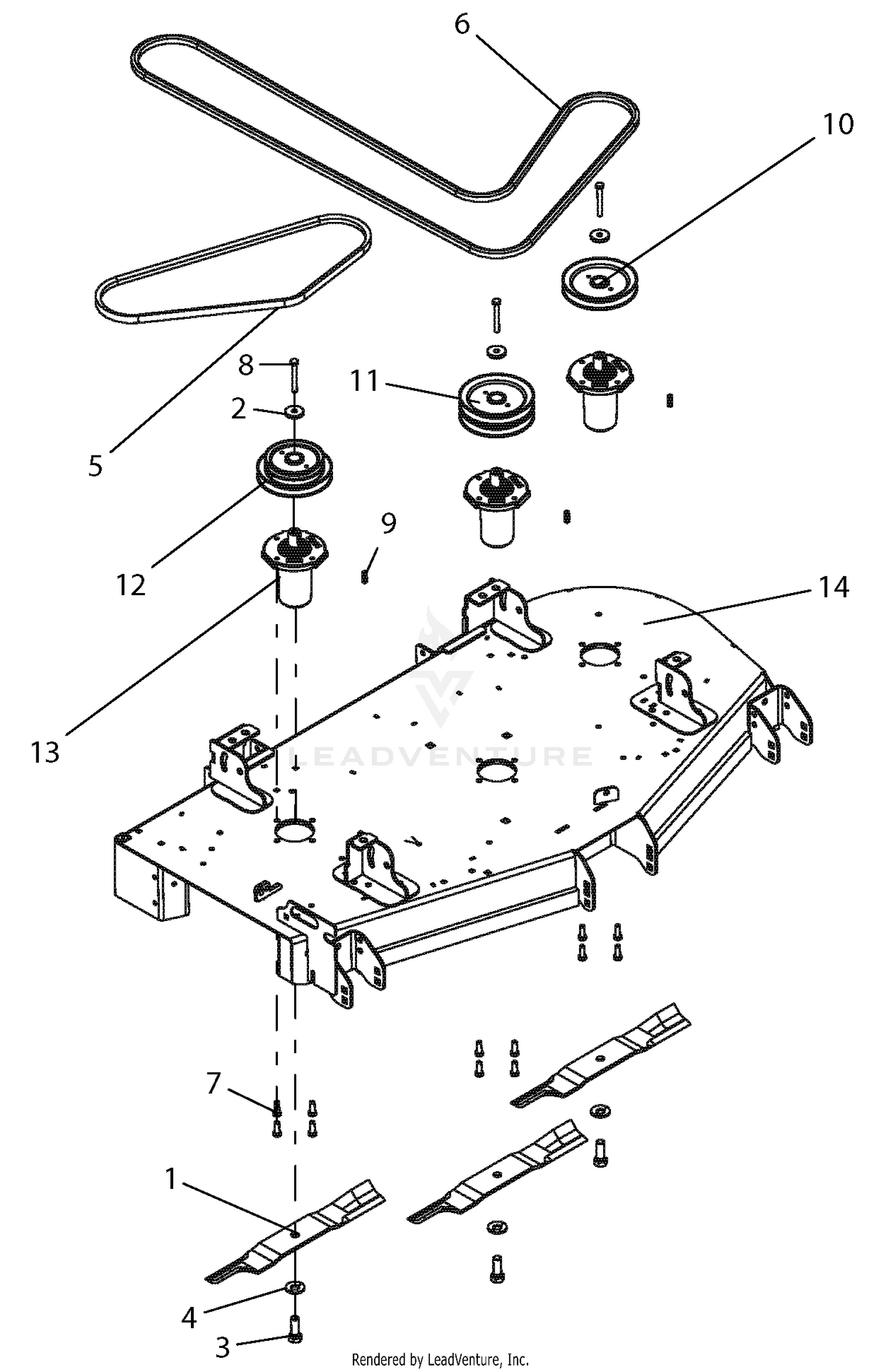 Deck, Belts, Blades And Spindles - 52" Deck