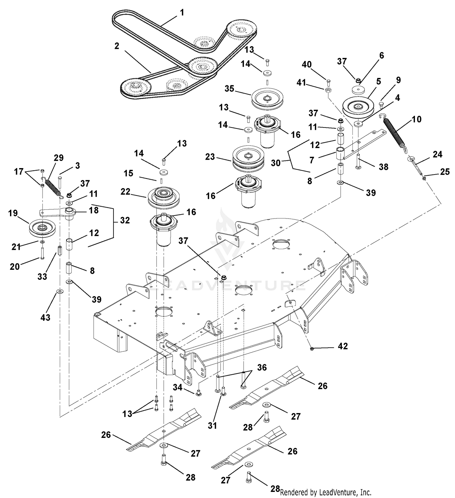 Belts, Spindles, Idlers And Mower Blades - 44" & 48"