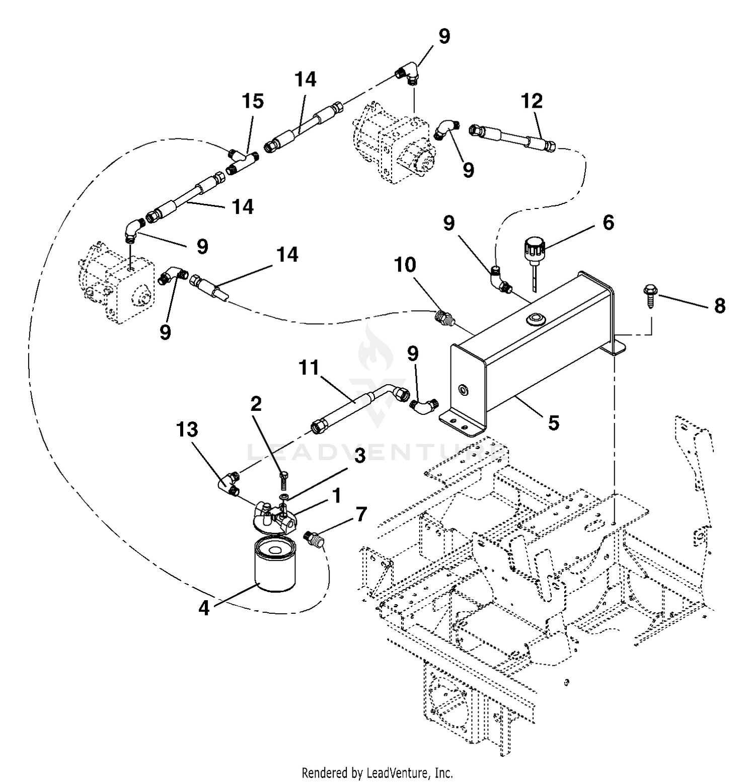 Hydraulic Tank, Filter And Pump To Tank Circuit