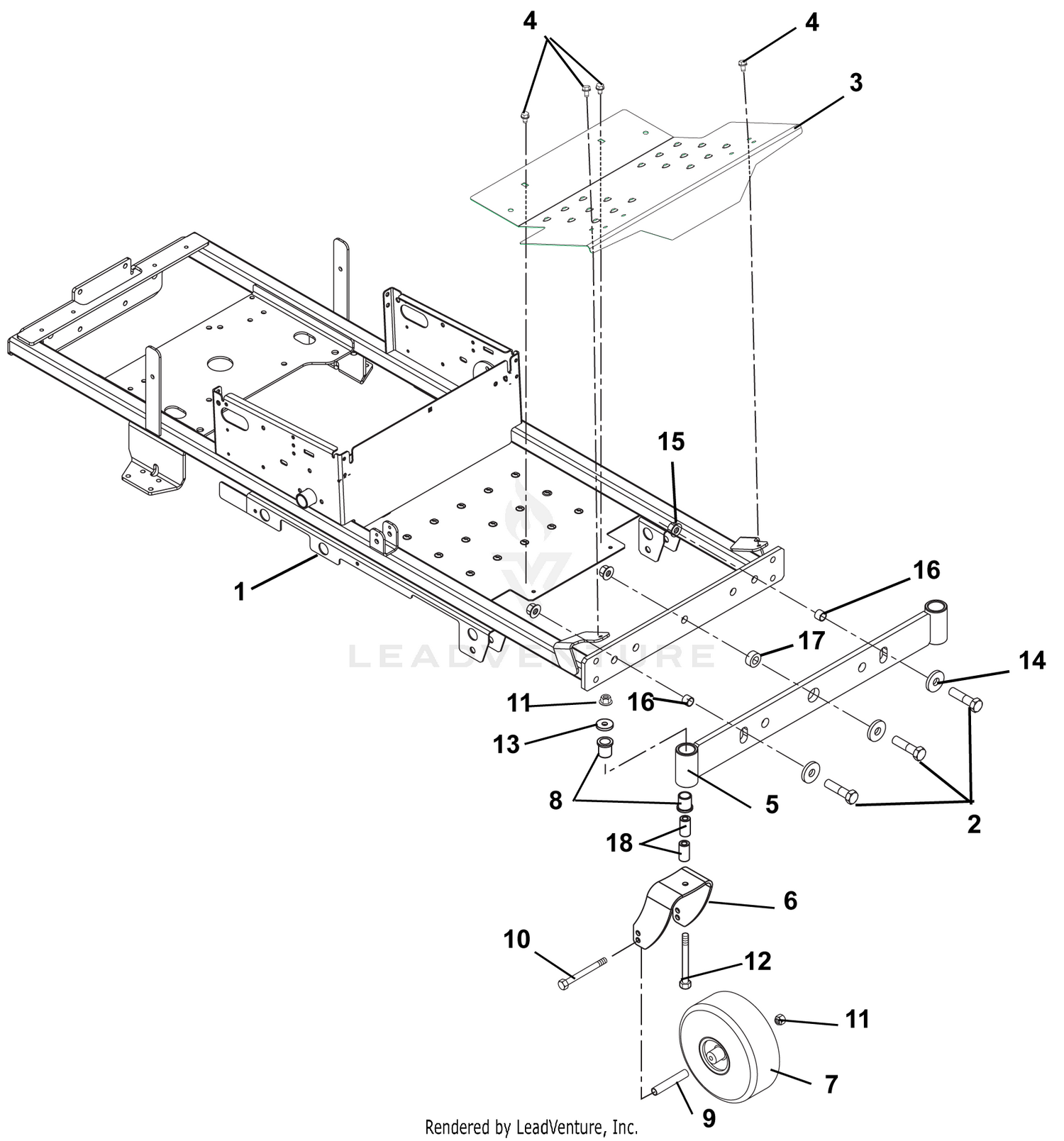 Frame, Footrest, Casters, Tires