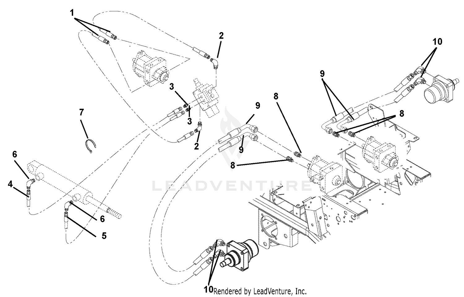 Hose Routing For Pumps, Wheel Motors And Cylinder