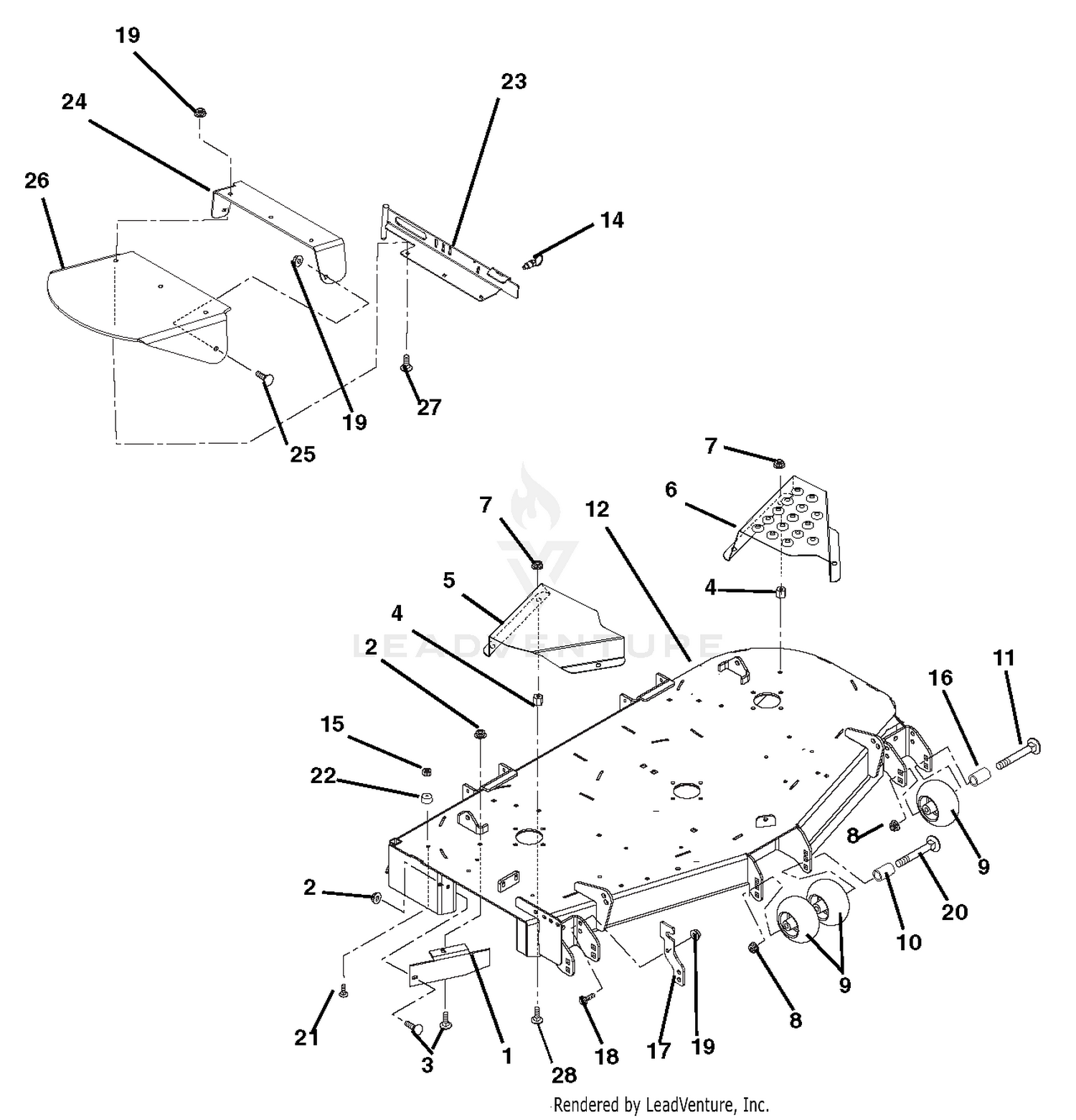 Deck, Discharge Chute, Anti-Scalp Rollers And Belt Covers