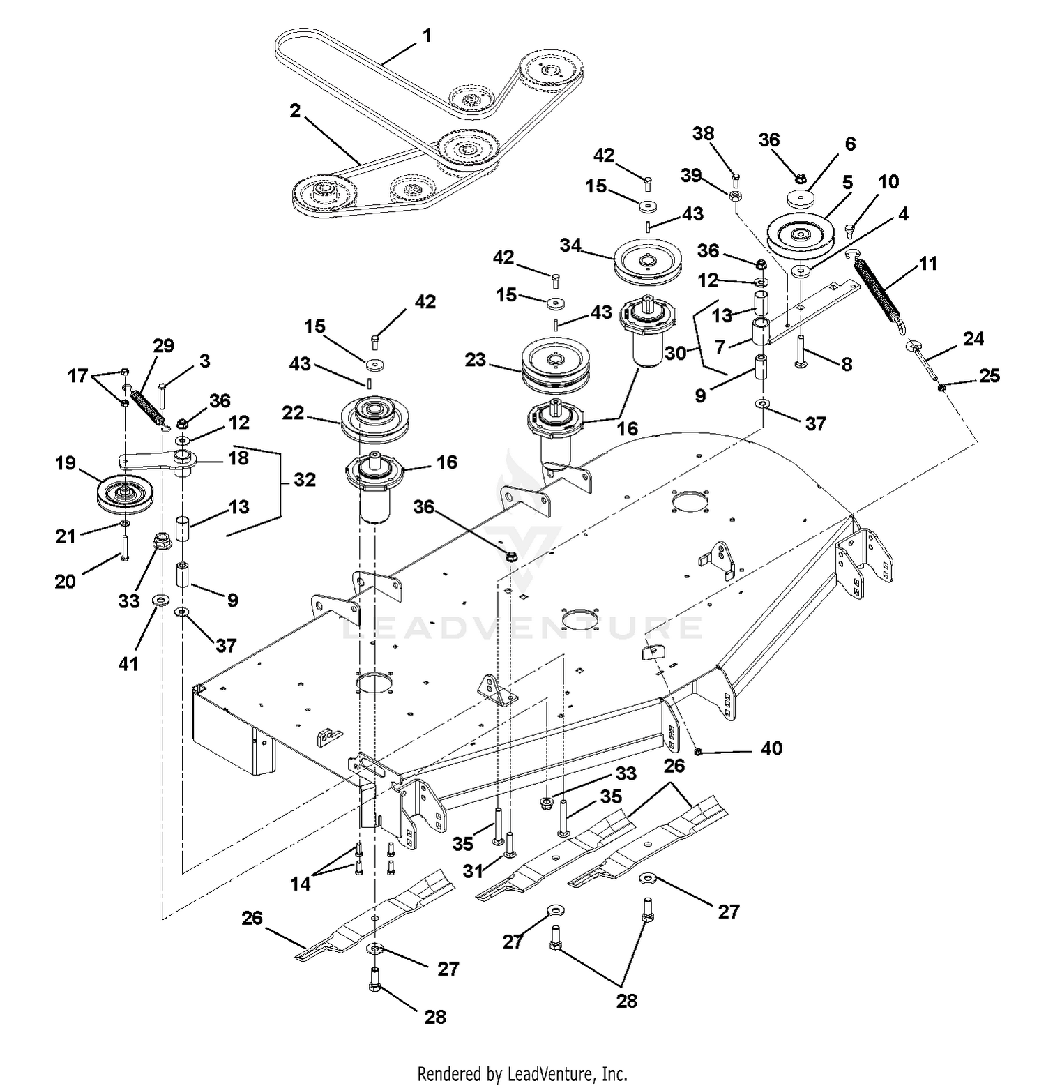 Belts, Spindles, Idlers and Mower Blades - 52" and 60"