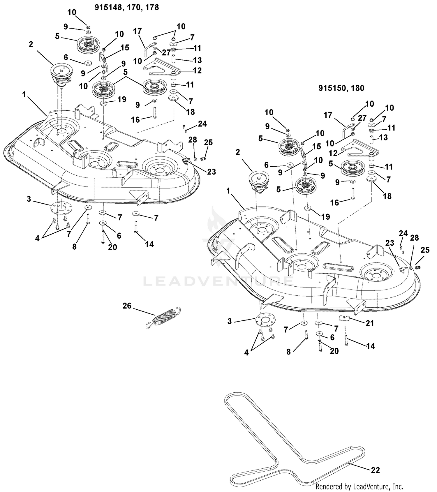 Mower Deck, Belt And Idlers