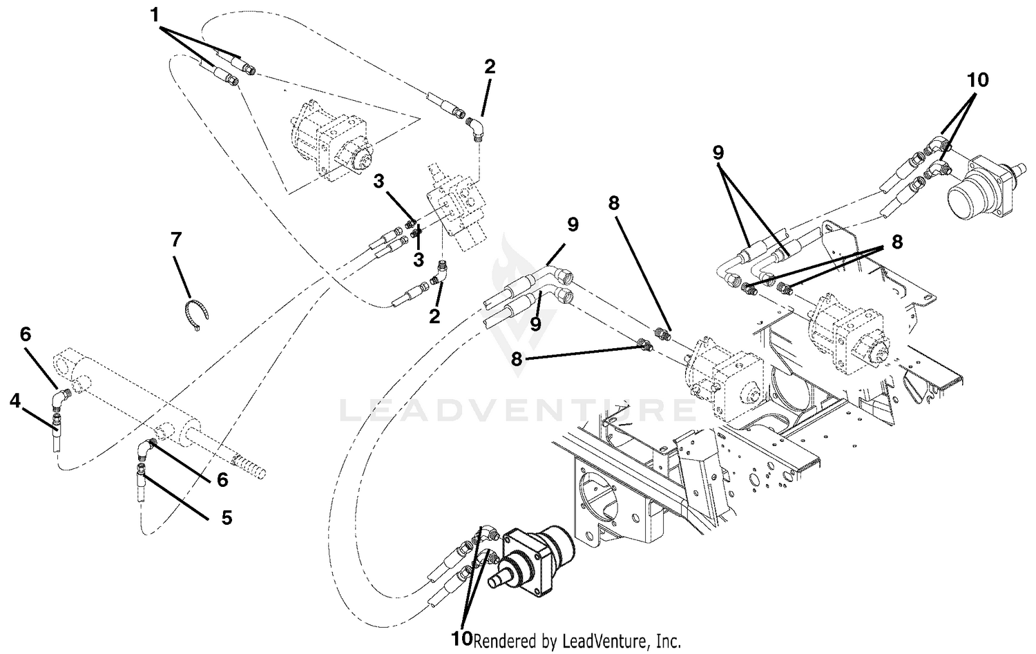 Hose Routing For Pumps, Wheel Motors And Cylinder