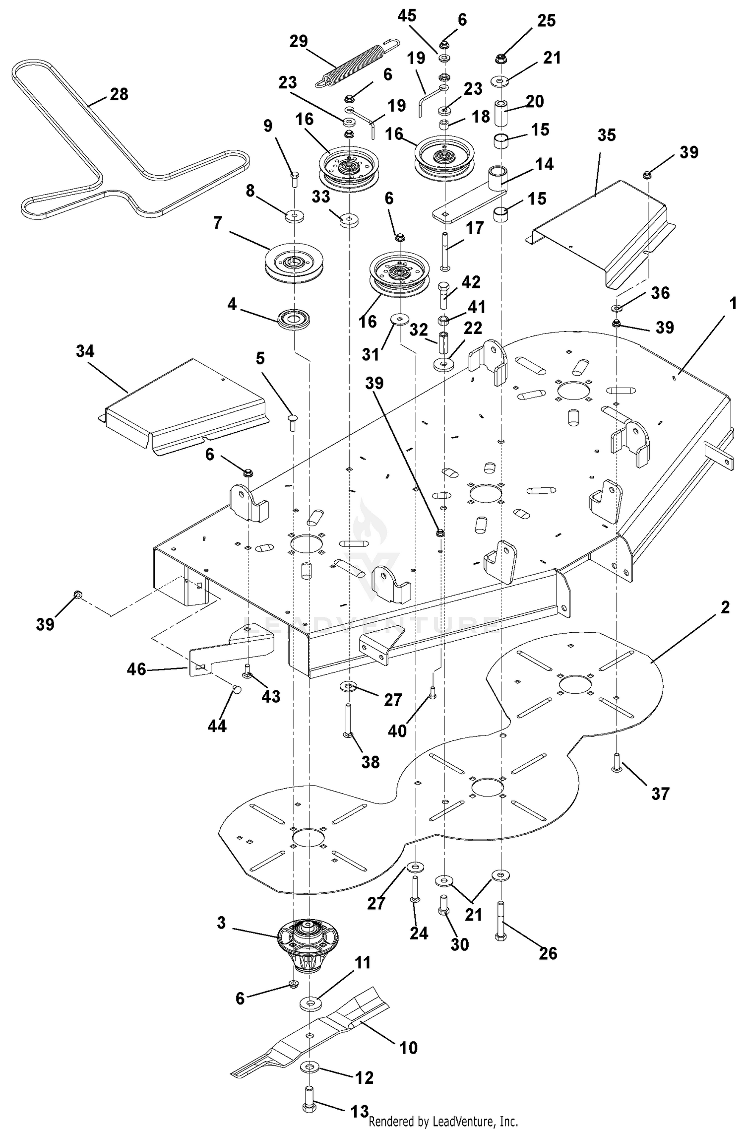 Mower Deck, Belt, Idlers And Blades