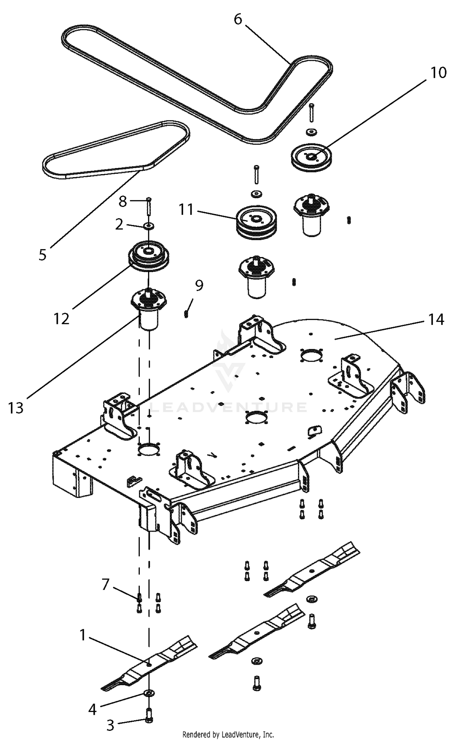 Deck, Belts, Blades And Spindles - 52" Deck