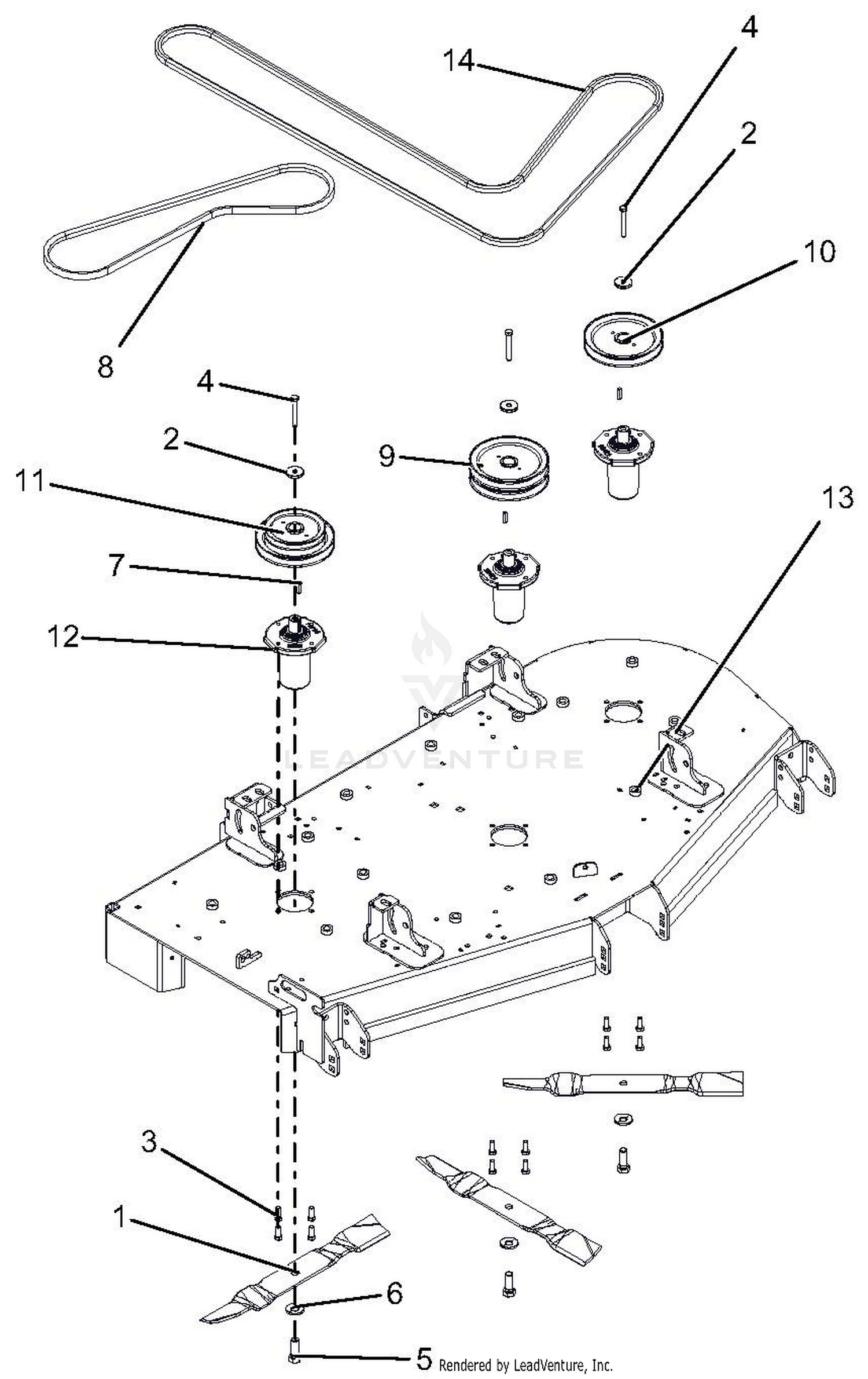 Deck, Belts, Blades And Spindles - 60" Deck