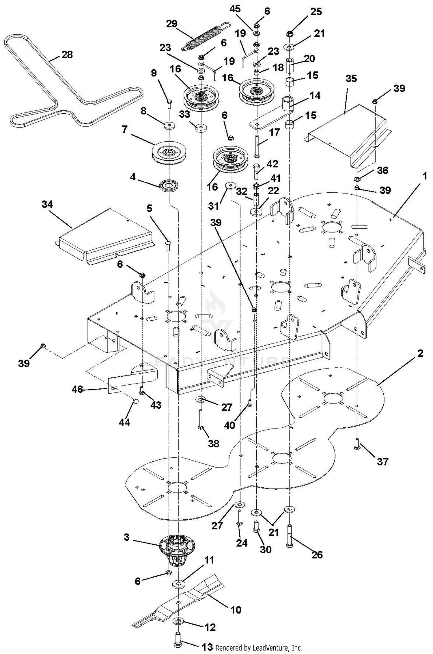 Mower Deck, Belt, Idlers And Blades