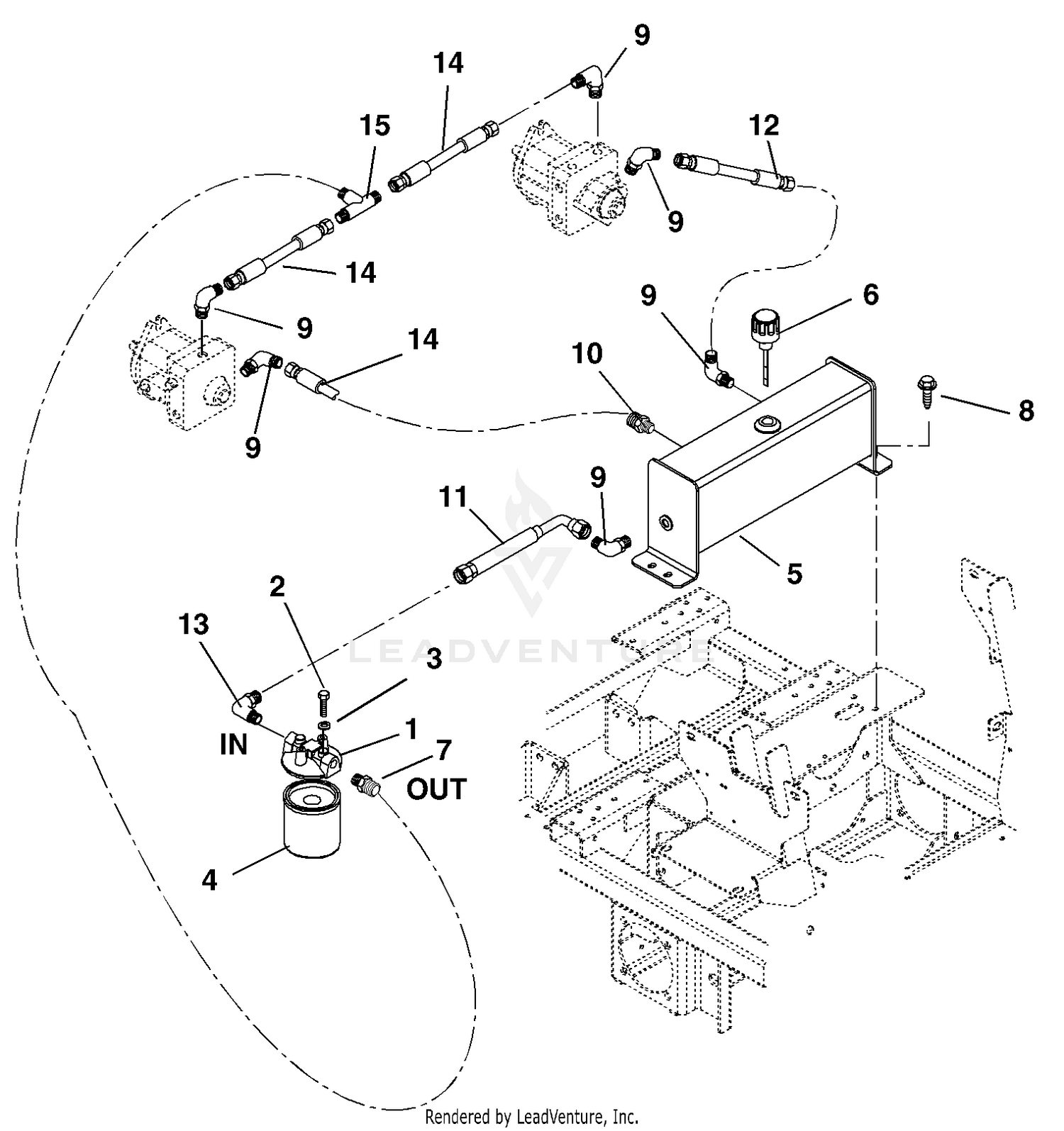 Hydraulic Tank, Filter And Pump To Tank Circuit