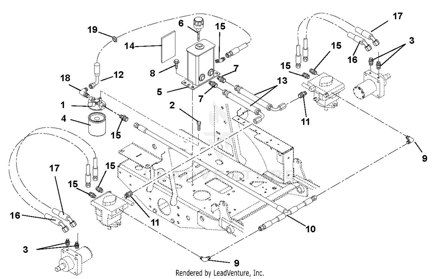 Hydraulic Tank, Filter, Motors and Pump to Tank Circuit