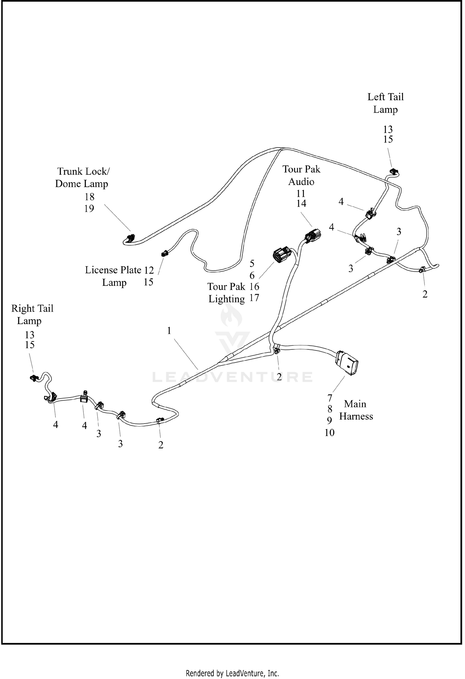 WIRE HARNESS, REAR AUDIO/LIGHTING - (CAL, CAN, DOM)