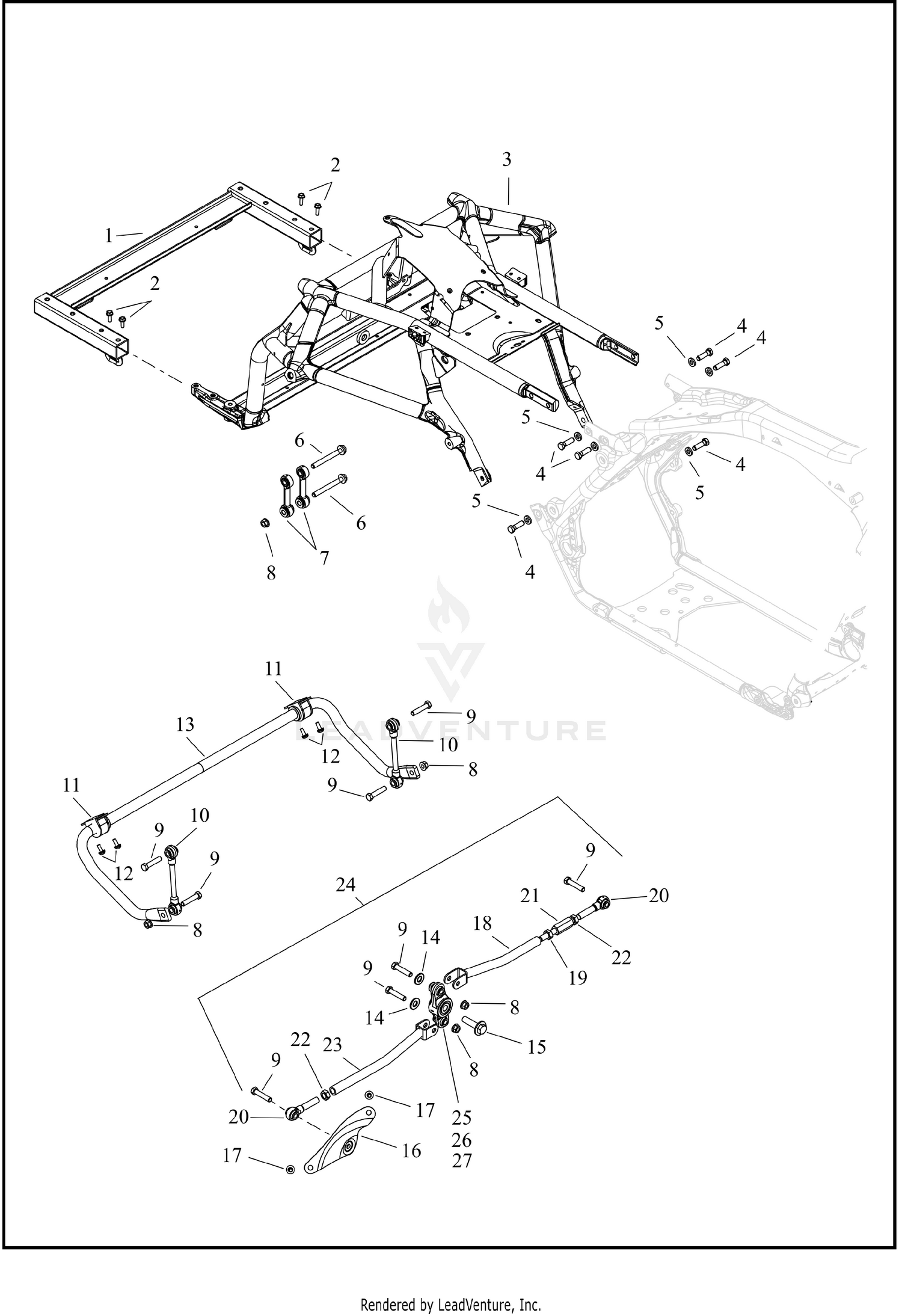 FRAME, REAR, SWAY BAR, WATTS LINKAGE