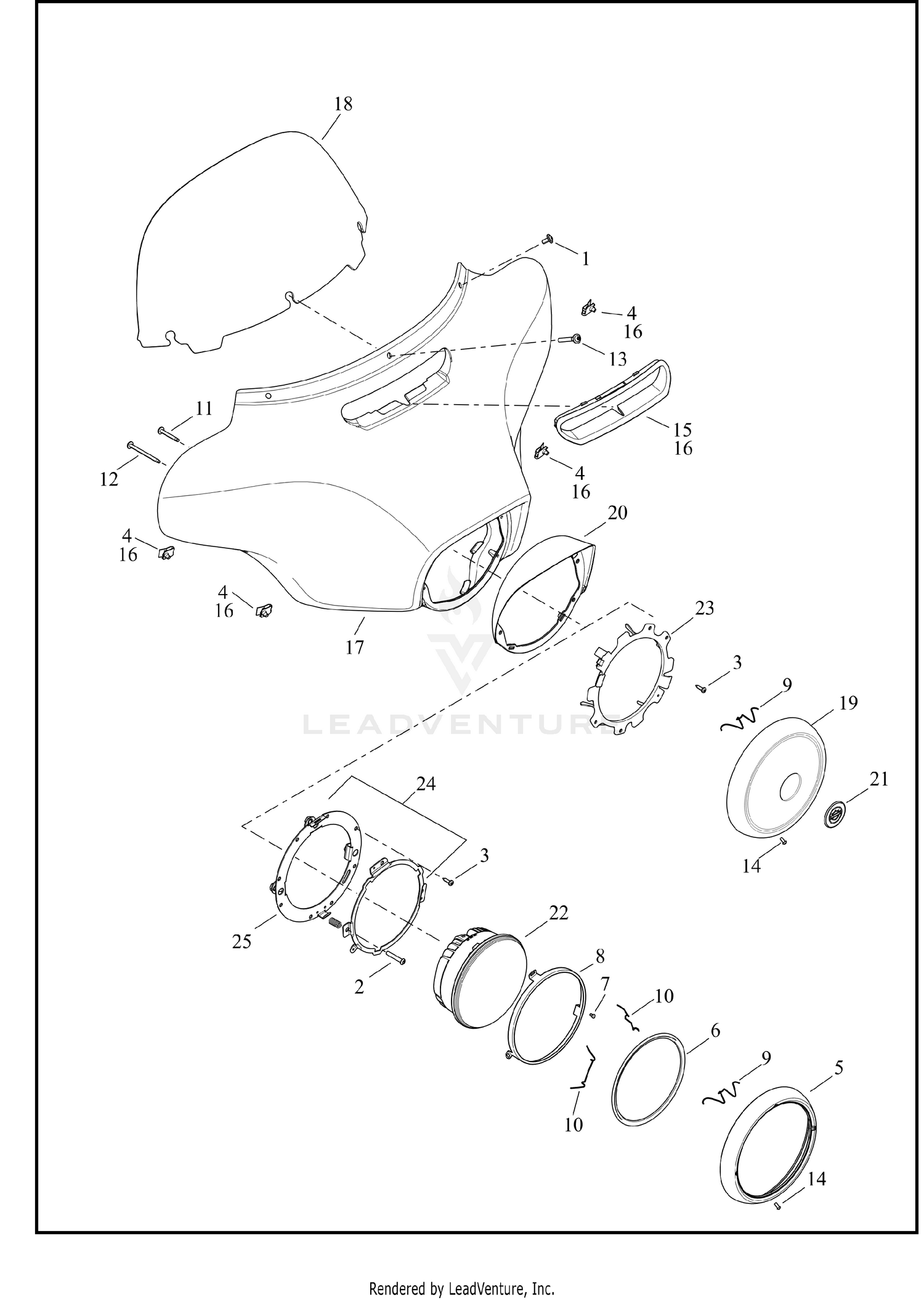 WINDSHIELD, FAIRING AND HEADLAMP - FLHTCUTG