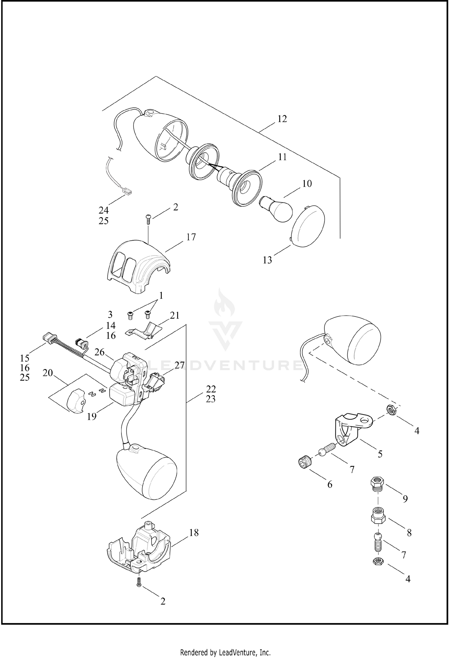 SWITCHES, HANDLEBAR AND TURN SIGNALS, RIGHT, FRONT
