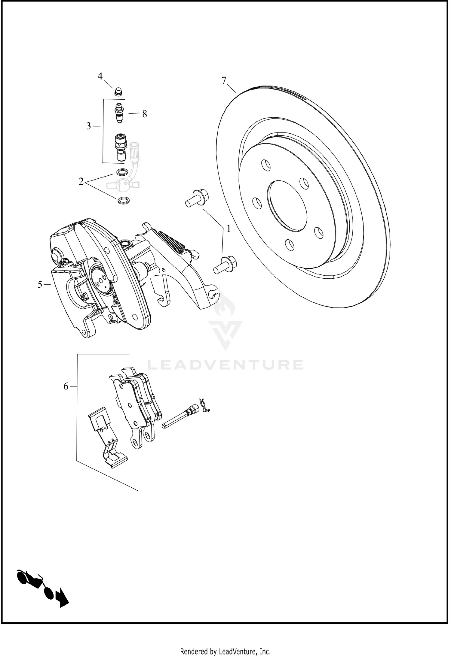 BRAKE CALIPER AND ROTOR, REAR