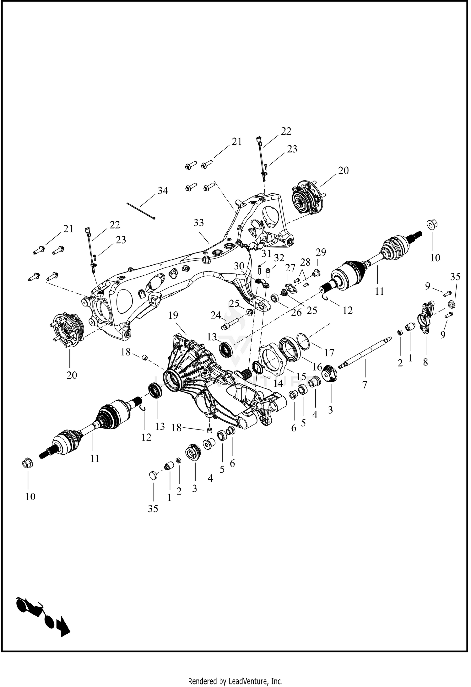 DIFFERENTIAL, SWINGARM, AXLES, REAR