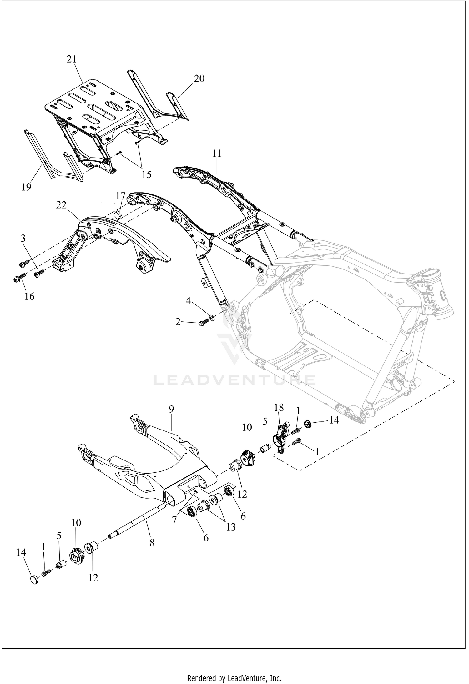 FRAME AND FORK, REAR  AND TOUR-PAK SUPPORT