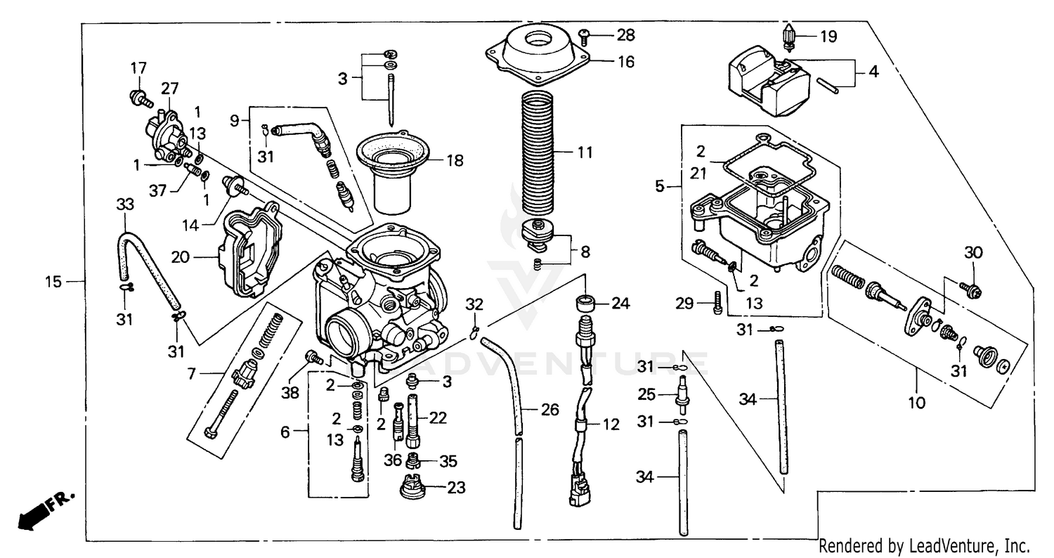 2000 Honda Carburetor Fourtrax Foreman 450 Es Trx450 Parts Diagram