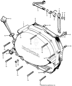 Right Crankcase Cover + Clutch Lever Schematic