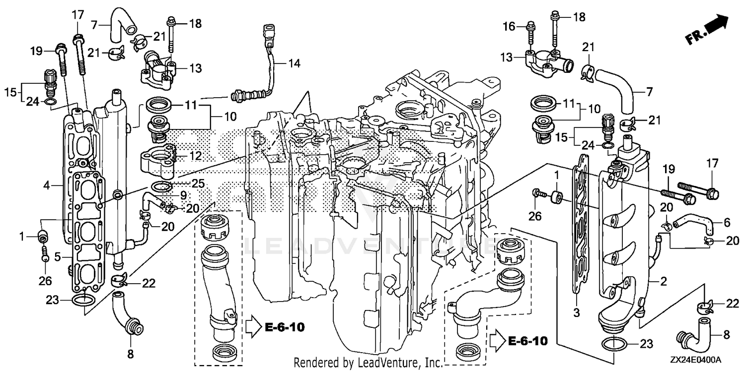 EXHAUST MANIFOLD         @THERMOSTAT