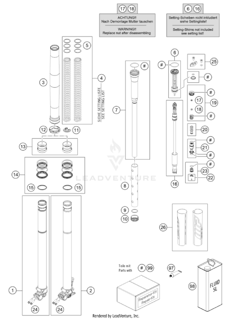 Front Fork Disassembled FX 350 CHASSIS - 2024 Schematic