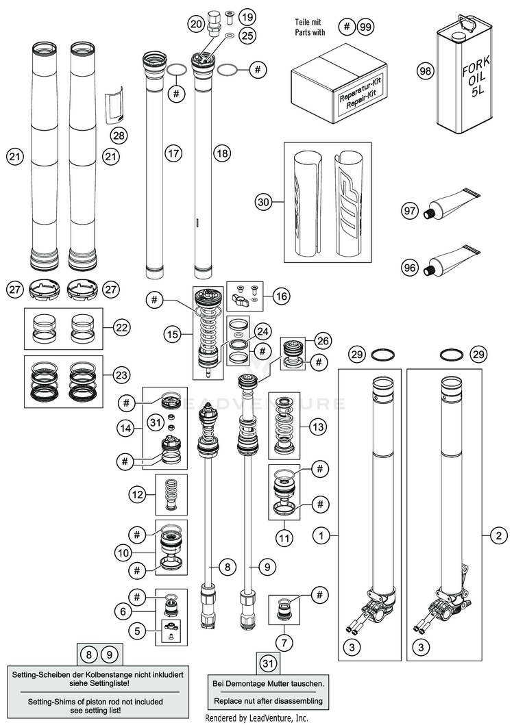 Front Fork Disassembled TC 250 CHASSIS - 2021 Schematic